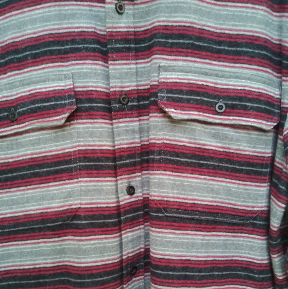 Mens St Johns Bay 100% Cotton Red And Black Striped Long Sleeve Shirt Size Large - Picture 10 of 10